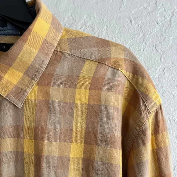 Sean John Mens Button Down Long Sleeve Shirt Yellow And Brown Plaid Size 2XL - Picture 7 of 8